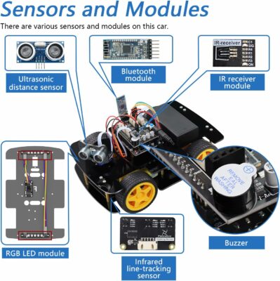 Robot kit de voiture 4WD Freenove suivi de lignes compatible avec l'IDE Arduino